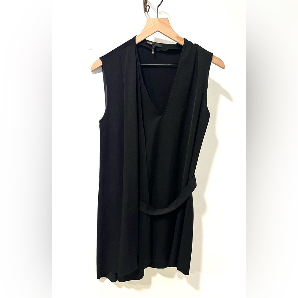 Maje - Black Draped V-Neck Mini Dress - Picture 2 of 4